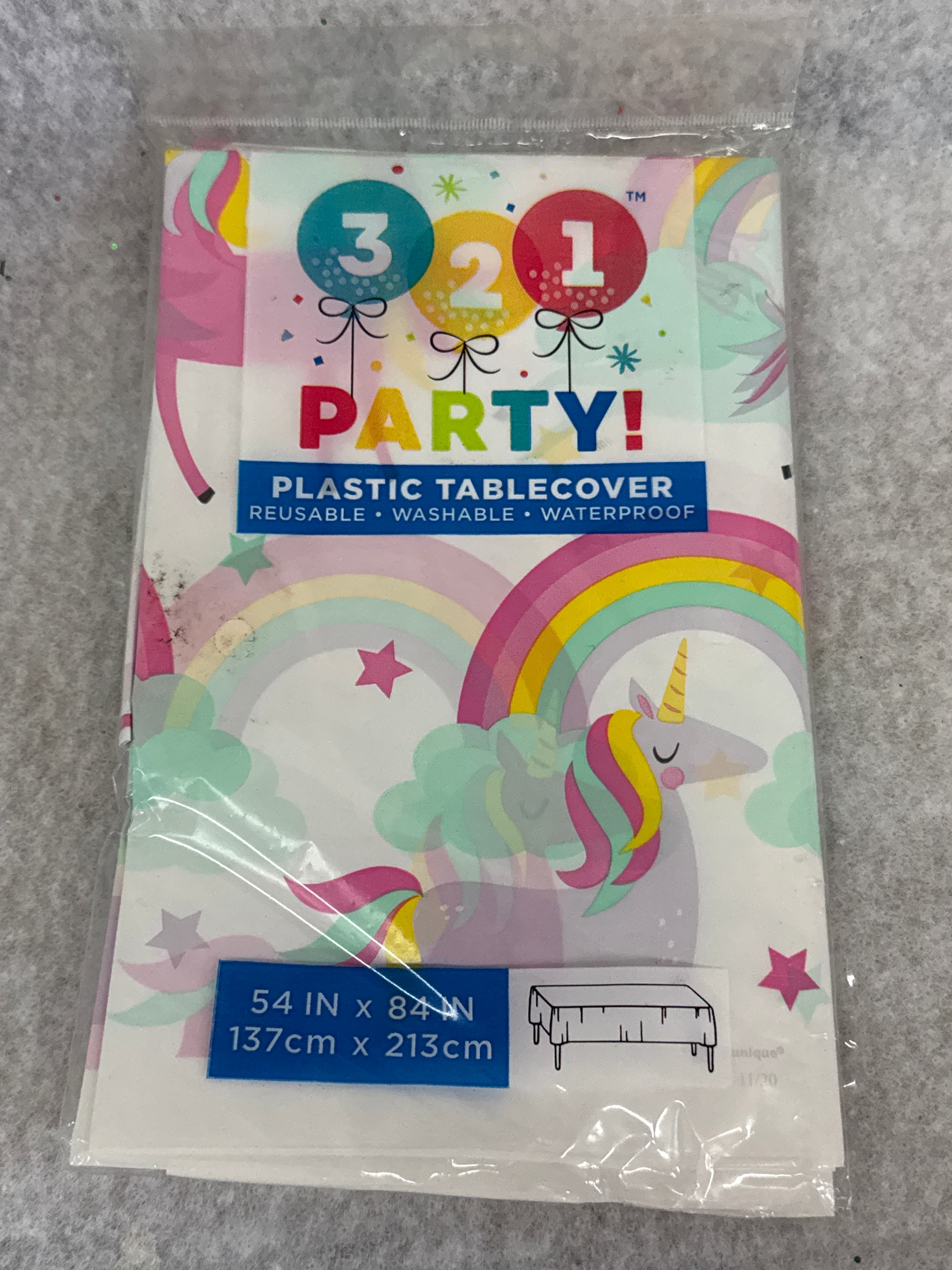 321 Party Unicorn Rainbow Plastic Tablecloth, 54" x 84"
