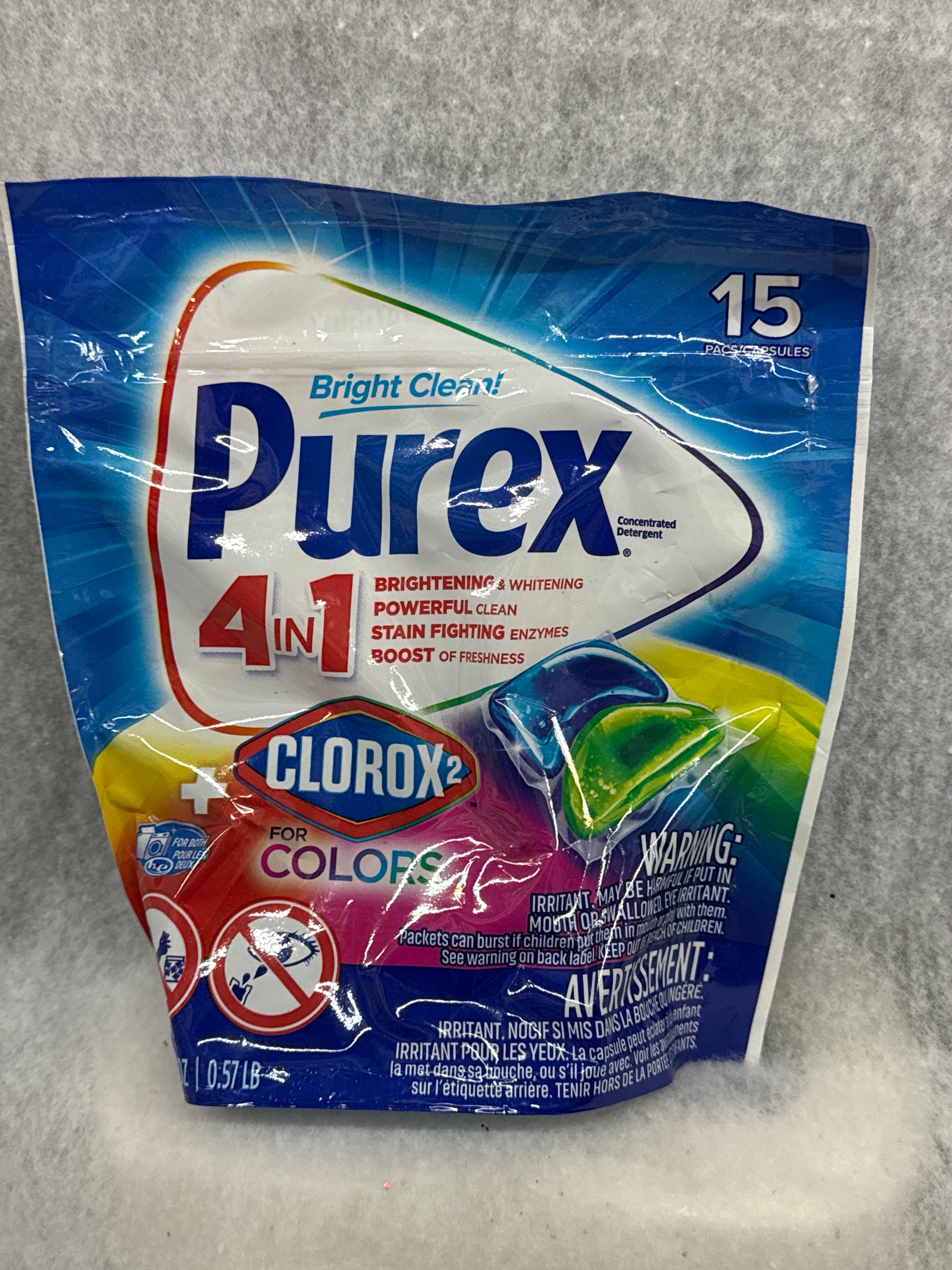 Purex 4-in-1 + Clorox 2 Laundry Detergent Pacs, 15 Count