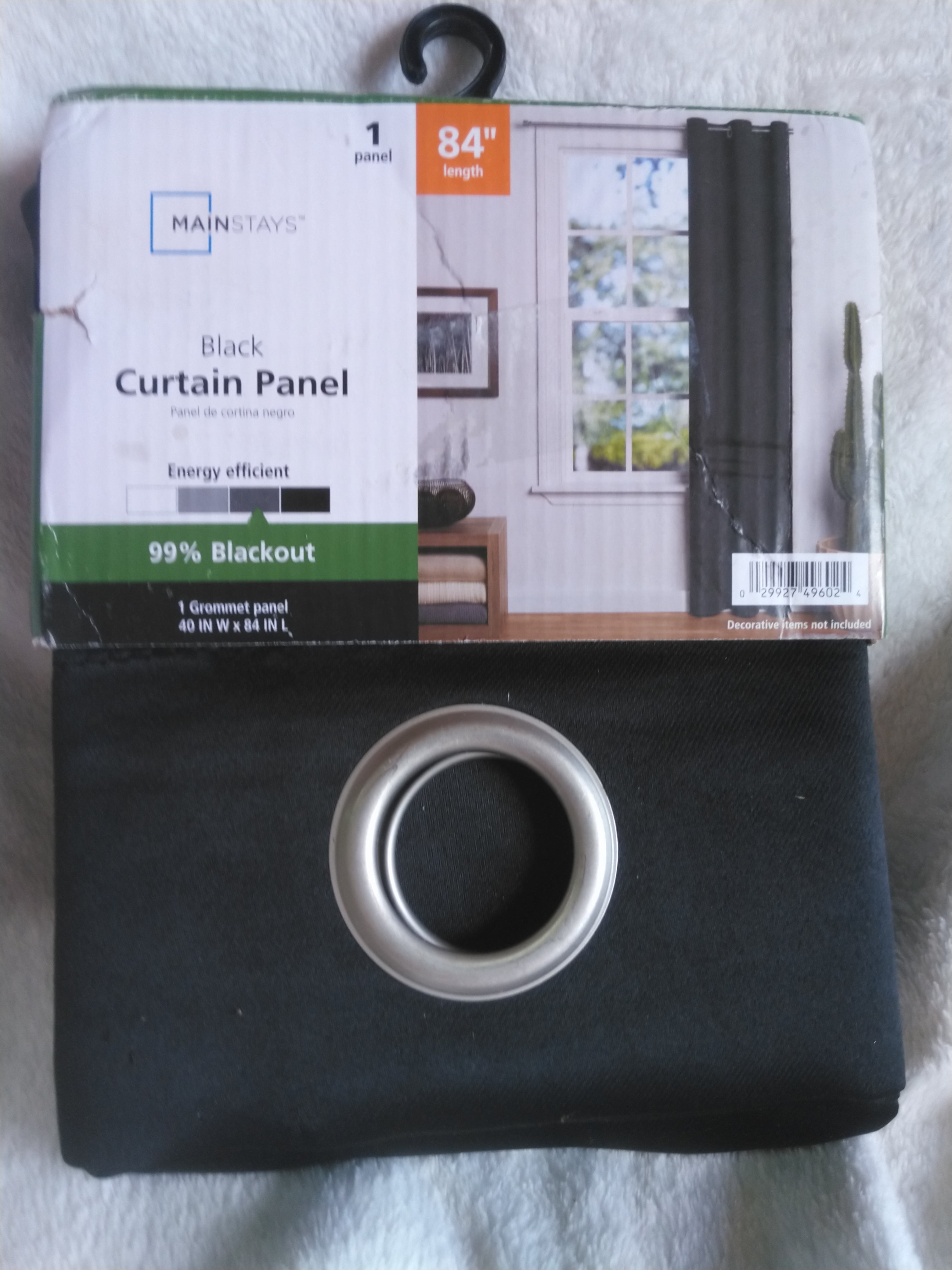 Mainstays Blackout Grommet Single Curtain Panel, Black, 40"W x 84"L