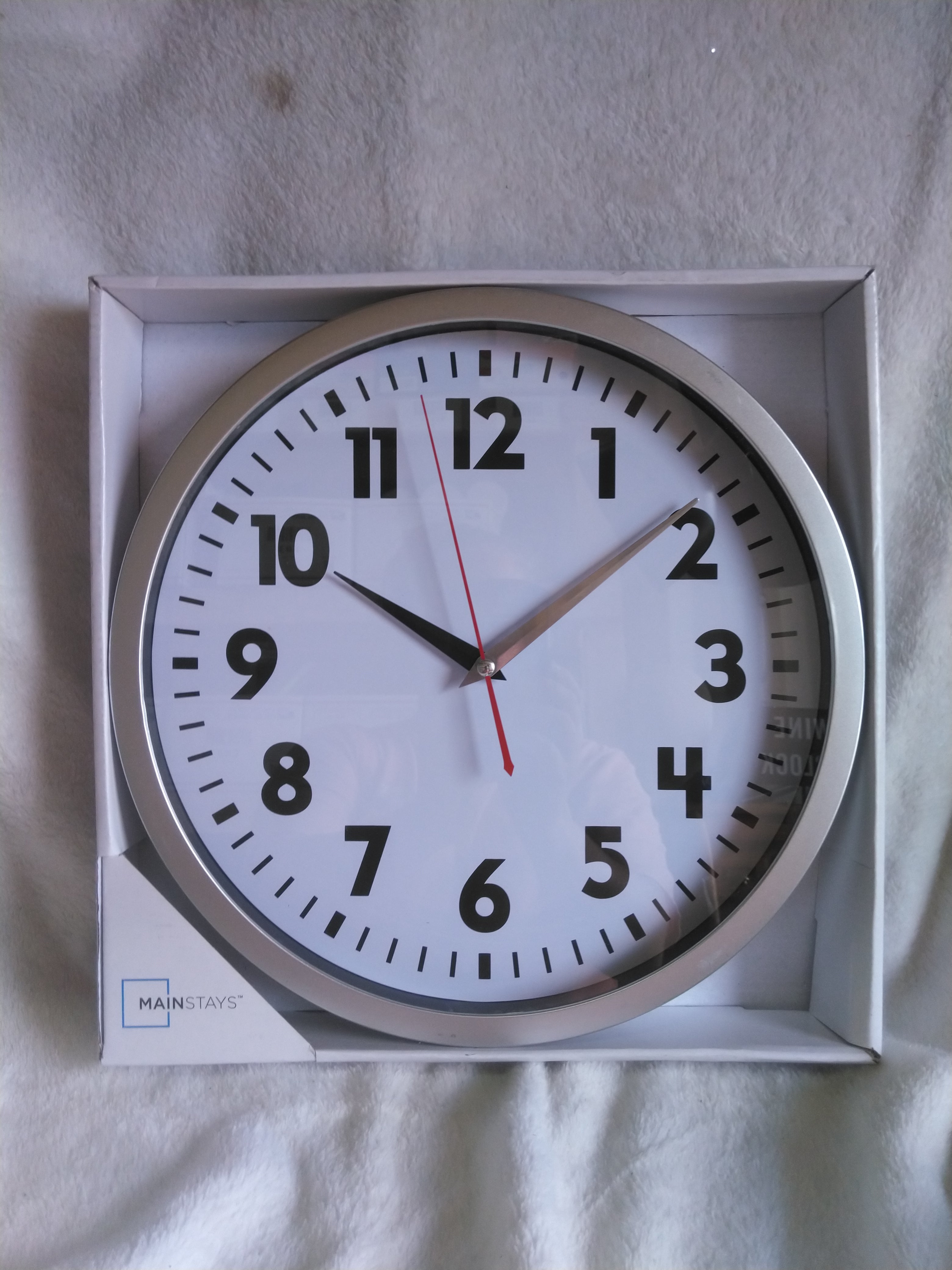Mainstays 11.5-inch Round Silver Schoolhouse Wall Clock