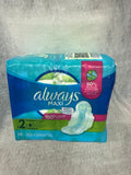 Always Maxi Feminine Pads with Wings, Size 2, Long Super Absorbency, Unscented, 18 ct