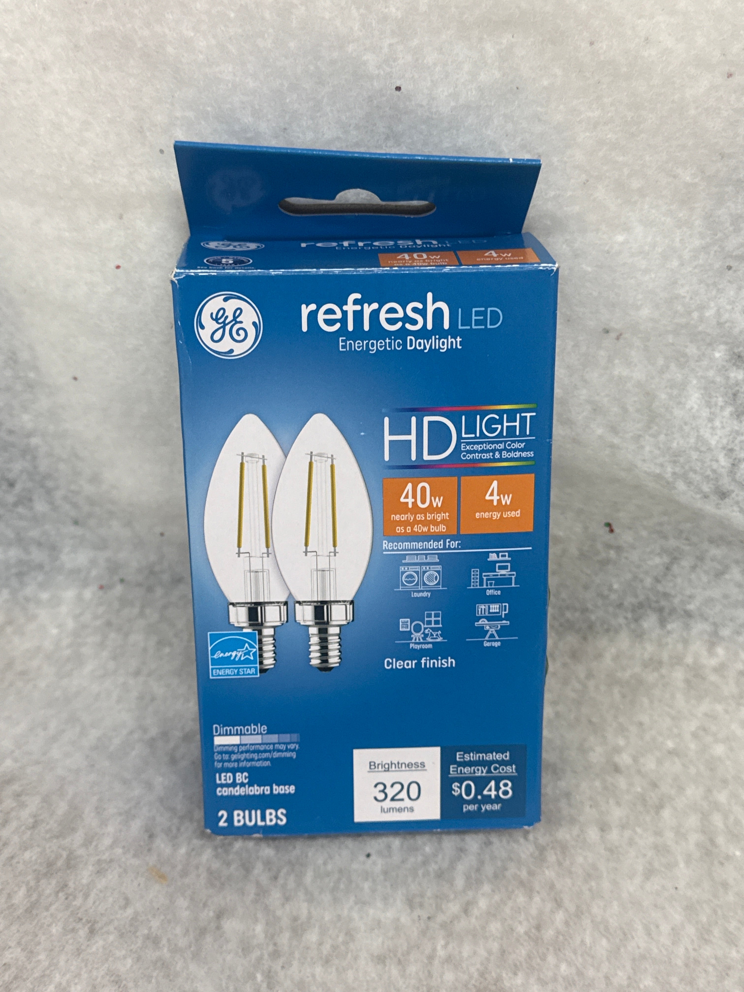 GE Refresh HD LED 40-Watt Replacement Daylight B11 Decorative Candle Bulbs, 2-Pack