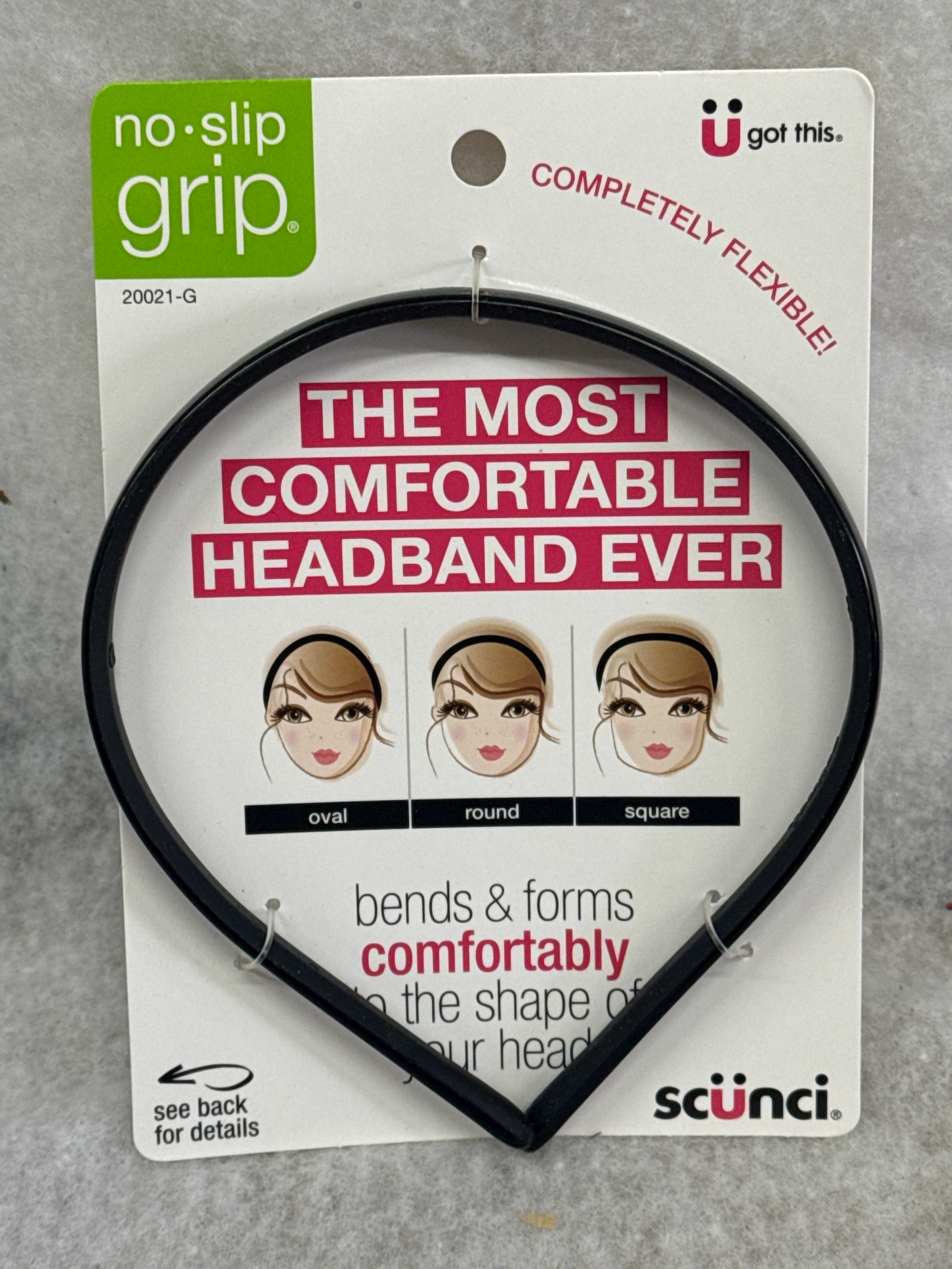 Scunci No-Slip Grip Bendable Headband, Black, 1-Count