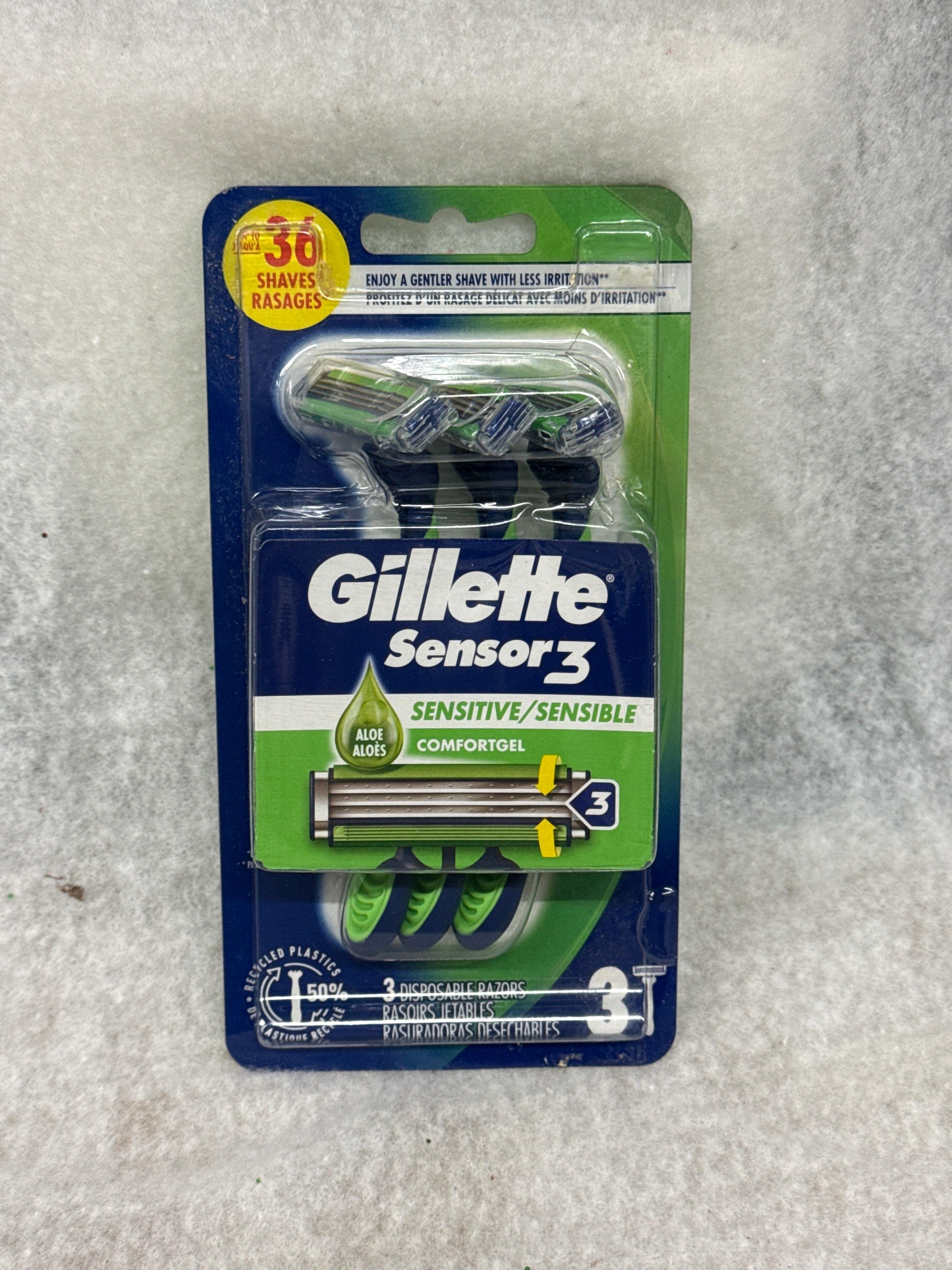 Gillette Sensor 3 Sensitive Comfortgel Disposable Razors, 3 Count