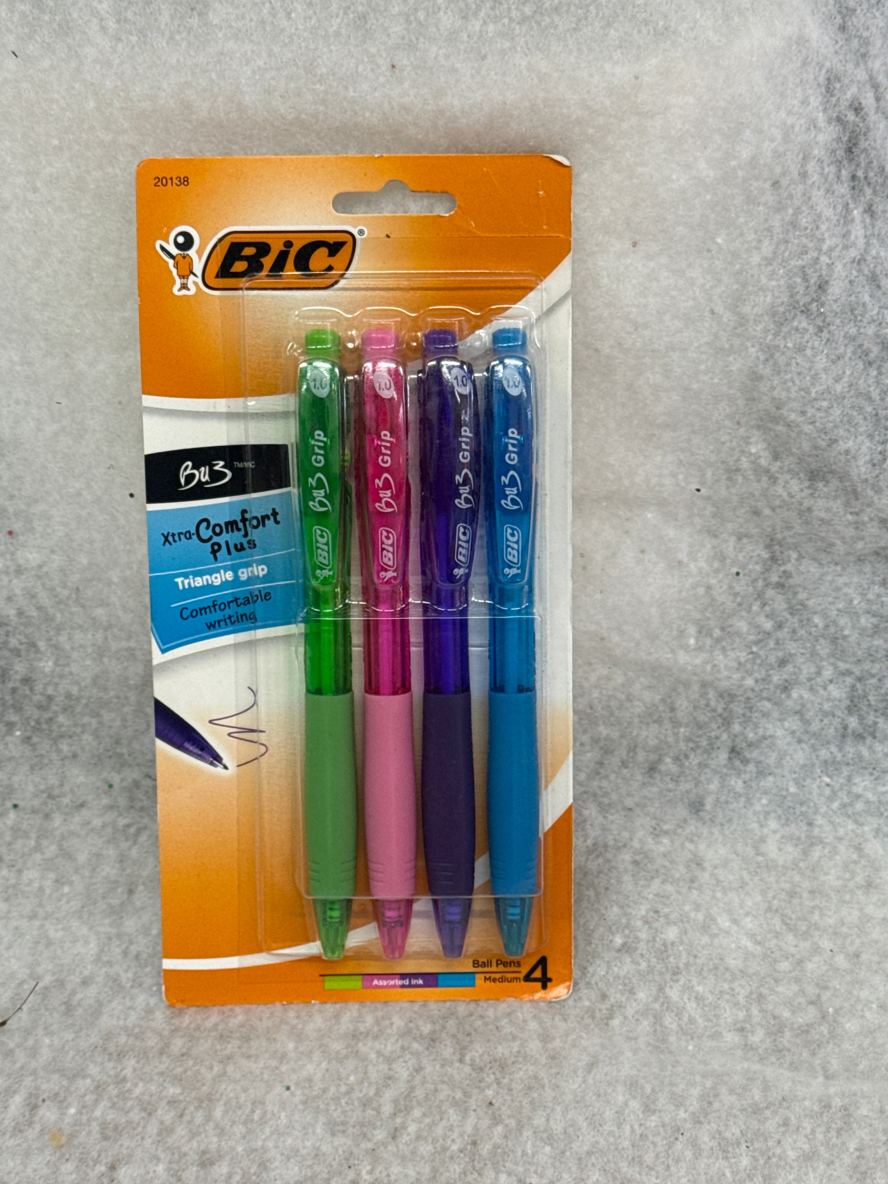 BIC BU3 Xtra-Comfort Plus Retractable Ballpoint Pens, Medium Point (1.0mm), Assorted Colors, 4-Count