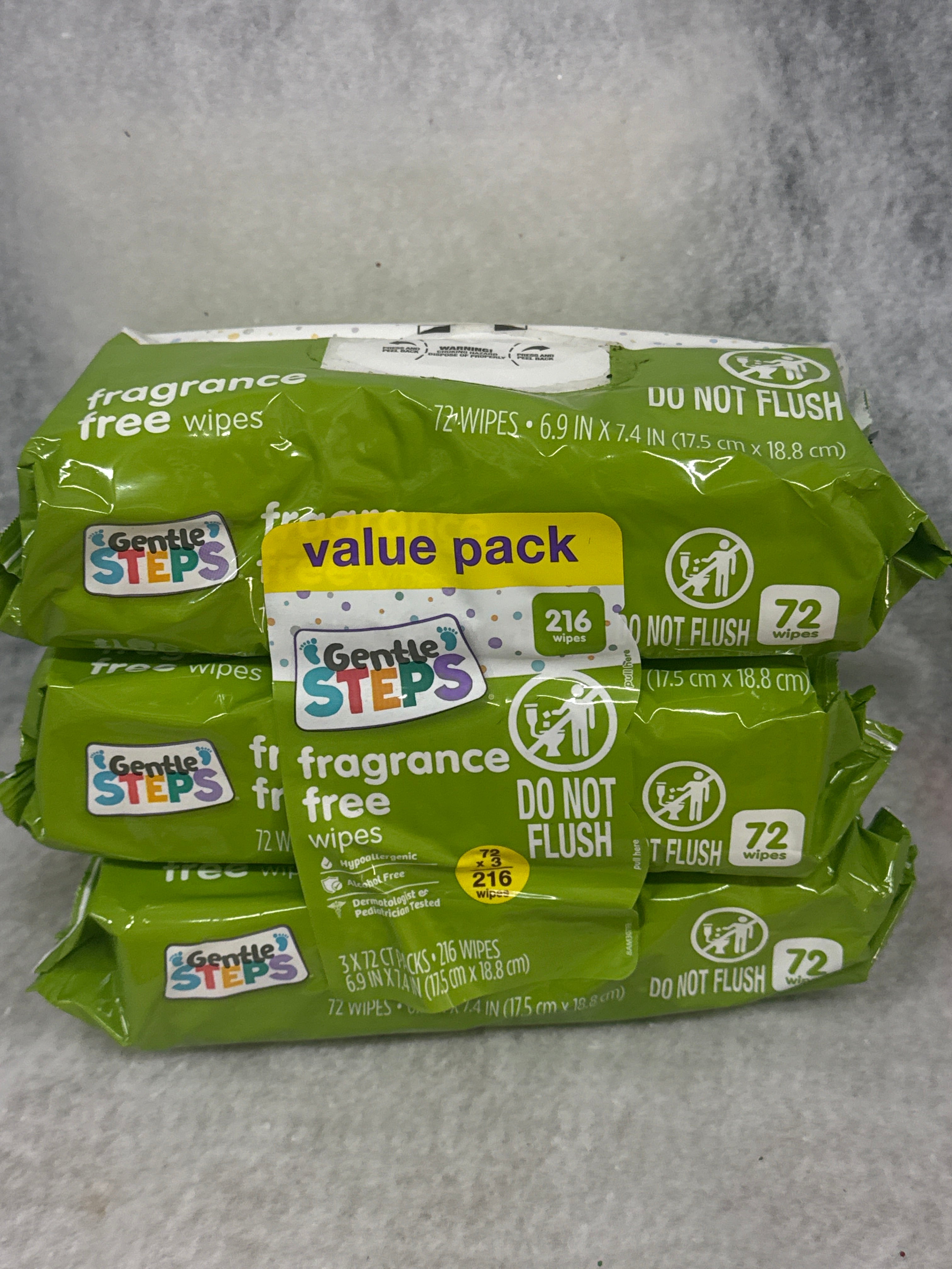 Gentle Steps Fragrance Free Baby Wipes, 216 Count (3 Pack of 72)