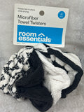 Room Essentials 4pk Microfiber Hair Drying Towel Twisters - Black/White