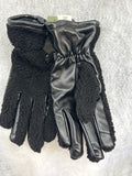 Black Sherpa and Faux Leather Mixed Media Gloves