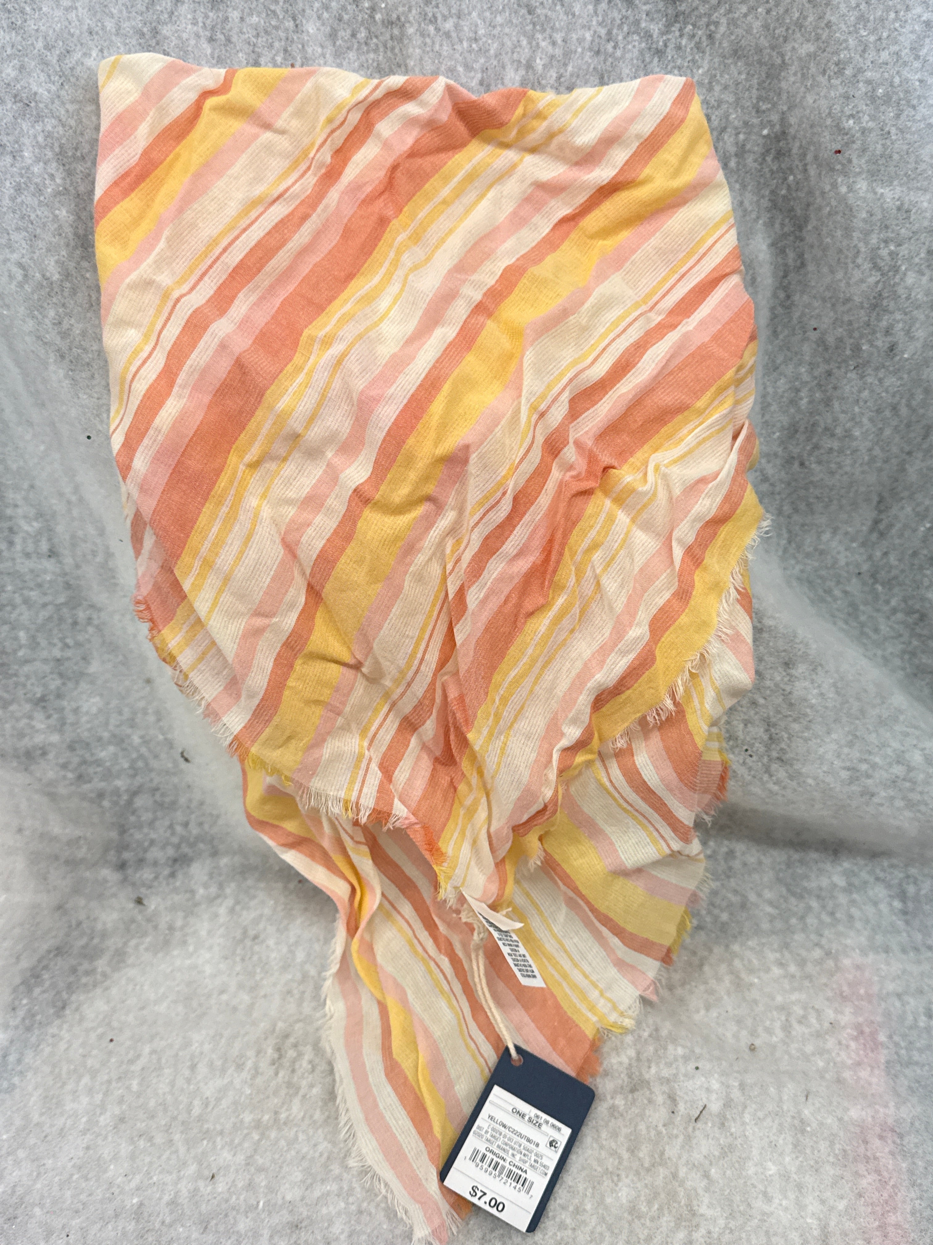 Yellow and Orange Striped Frayed Edge Scarf