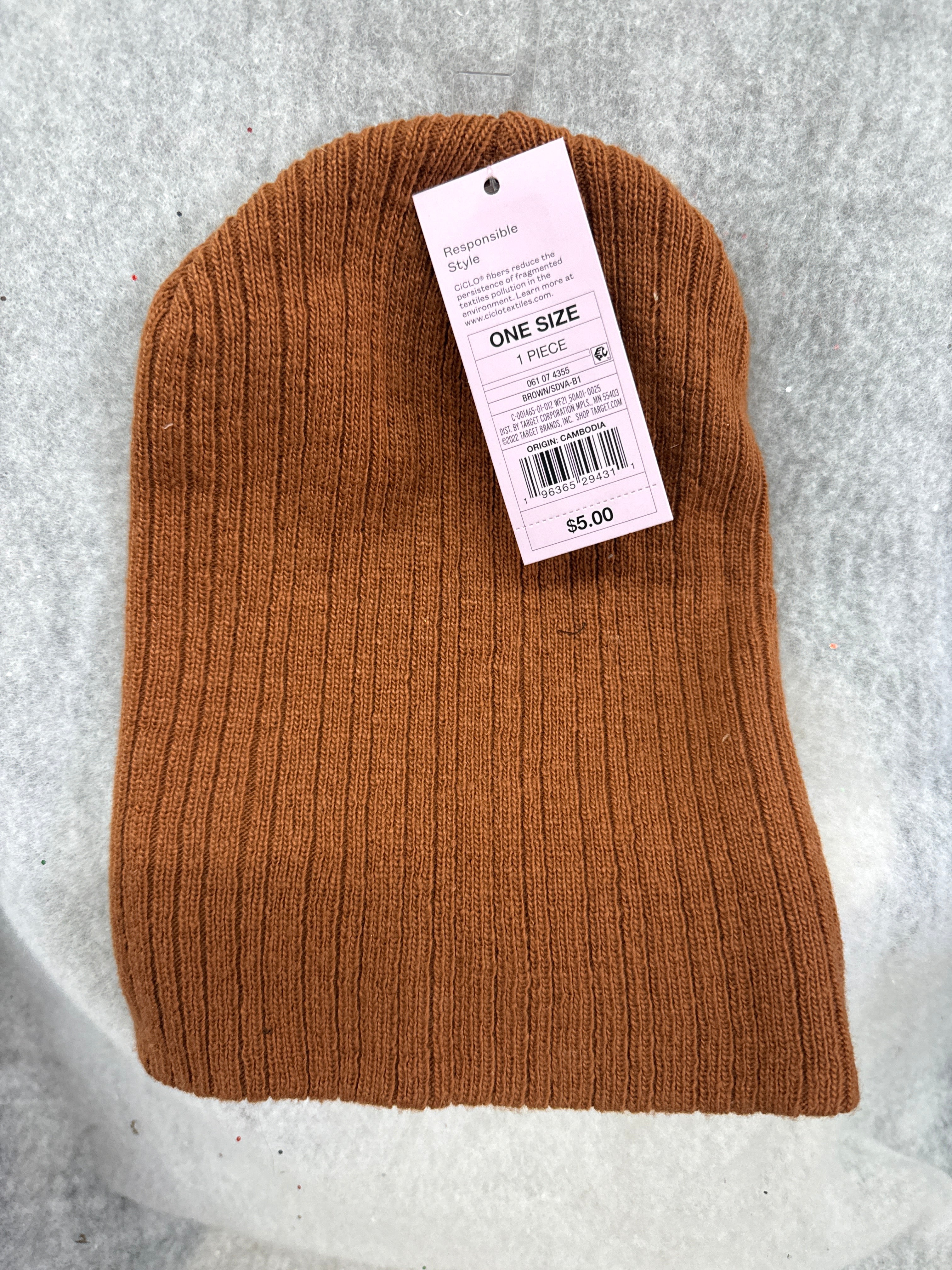 Brown Ribbed Knit Beanie