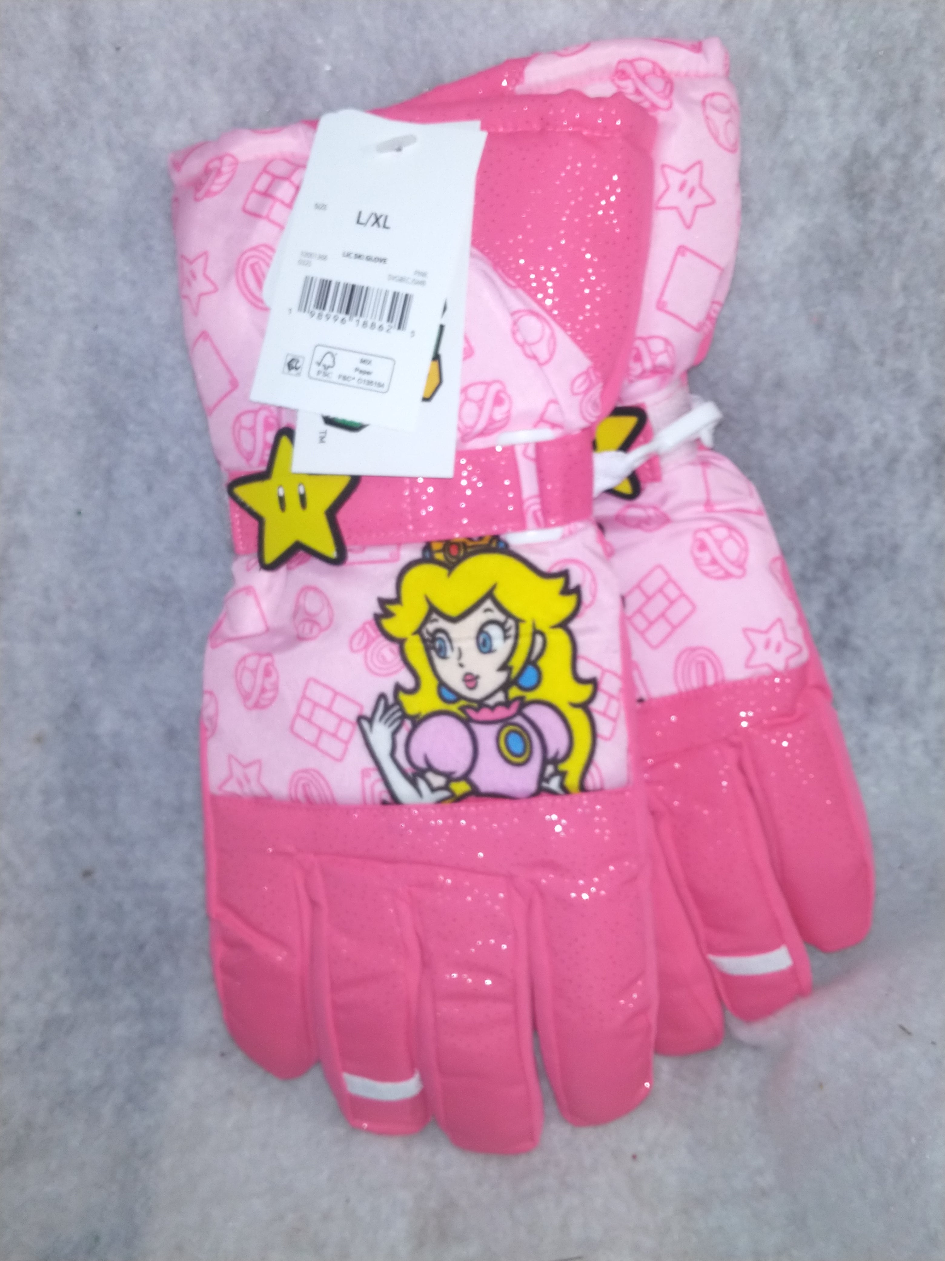 Bioworld Super Mario Princess Peach Girls Ski Gloves (Size L/XL)