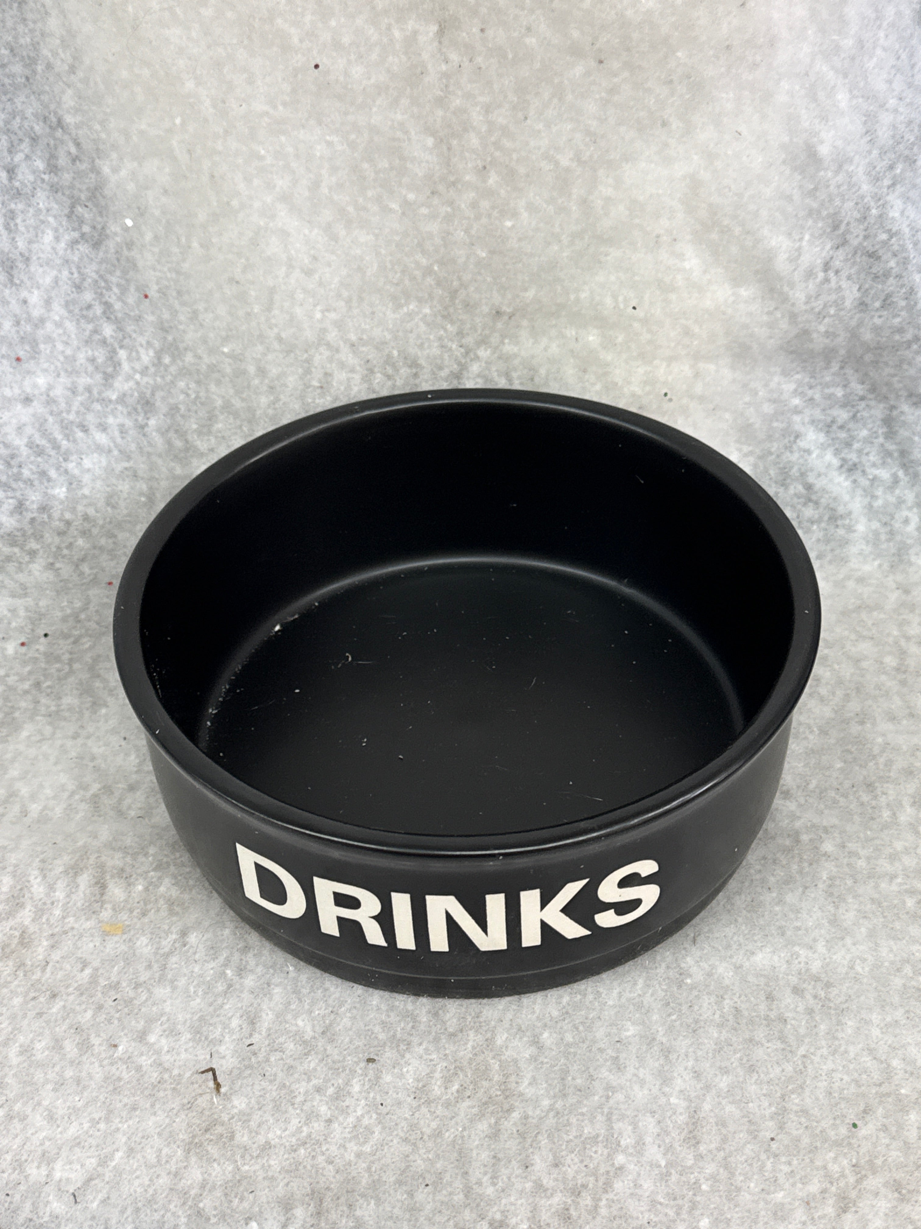 Black 'DRINKS' Ceramic Pet Water Bowl