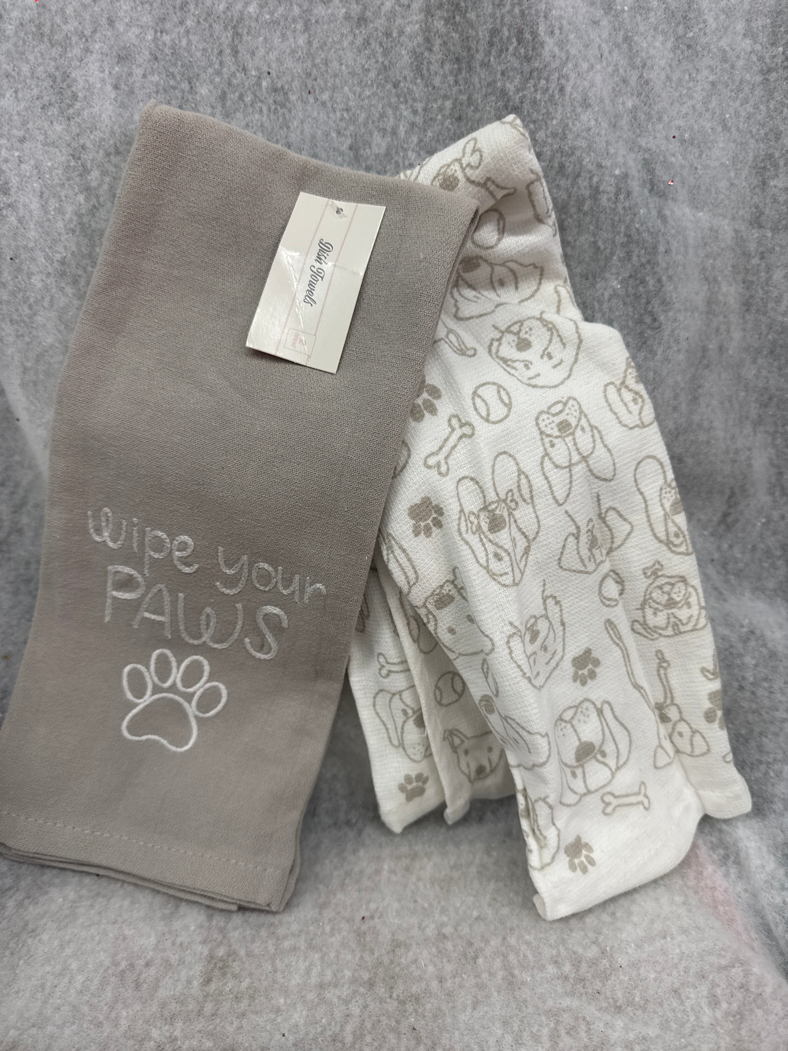 Always First "Wipe Your Paws" Embroidered Pet Dish Towels (Set of 2)