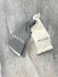 Always First "Mine & Yours" Gray & White Embroidered 2ct Tip Towel Set