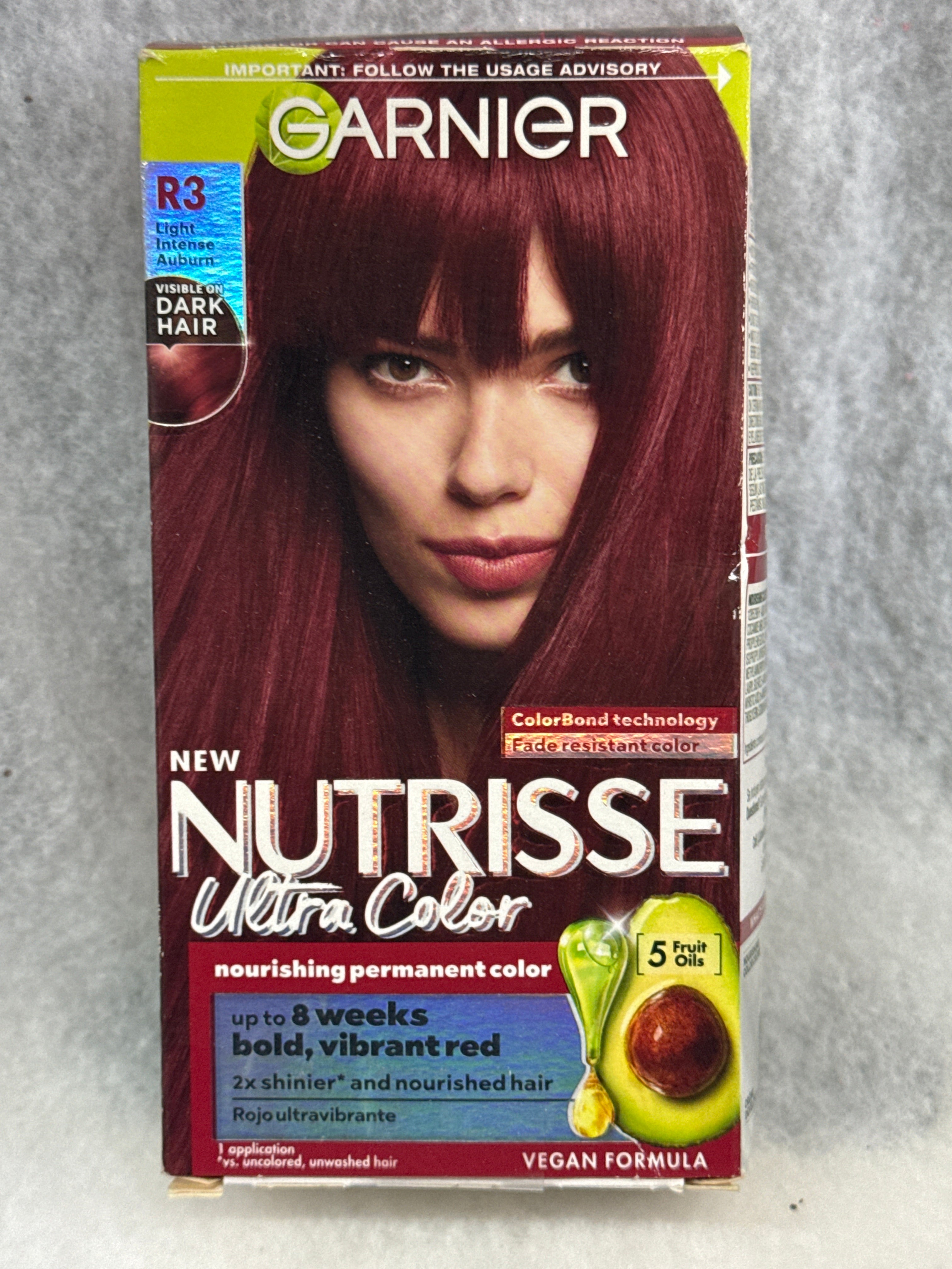 Garnier Nutrisse Ultra Color Nourishing Hair Color Creme, R3 Light Intense Auburn