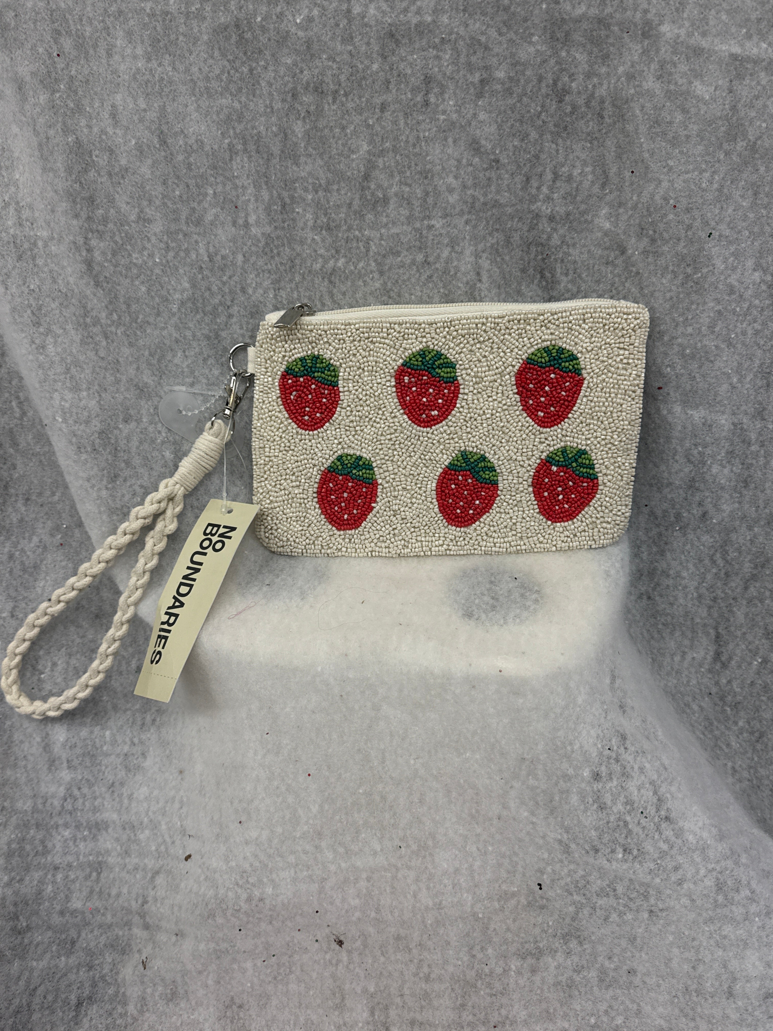 No Boundaries Women's Beaded Wristlet, Beige Strawberry