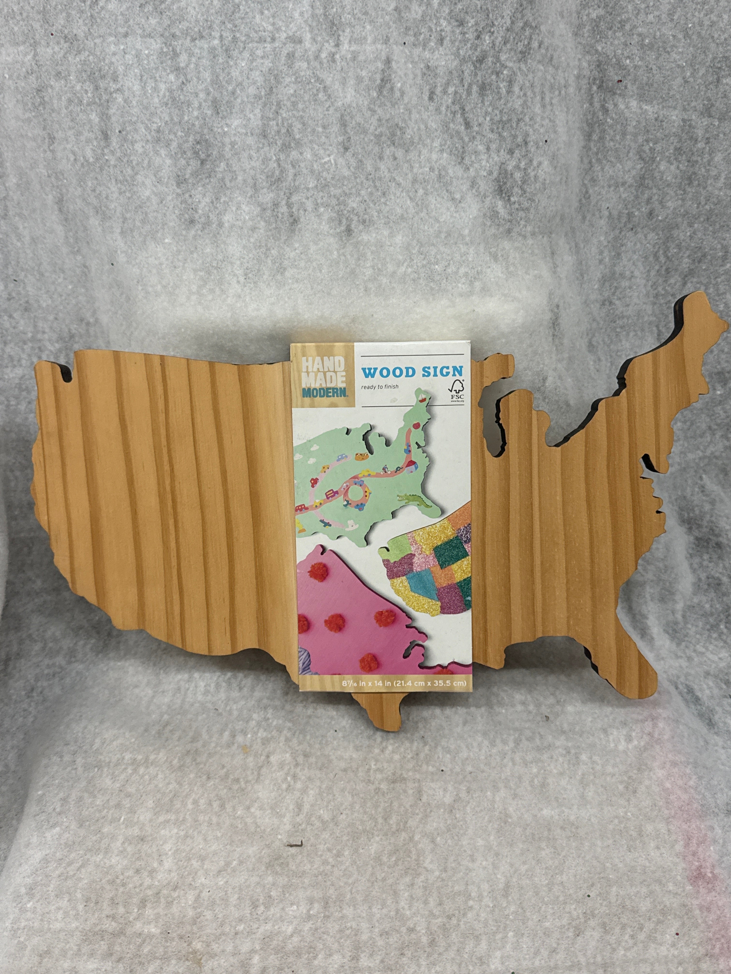 Hand Made Modern Unfinished Wood United States Shape Sign