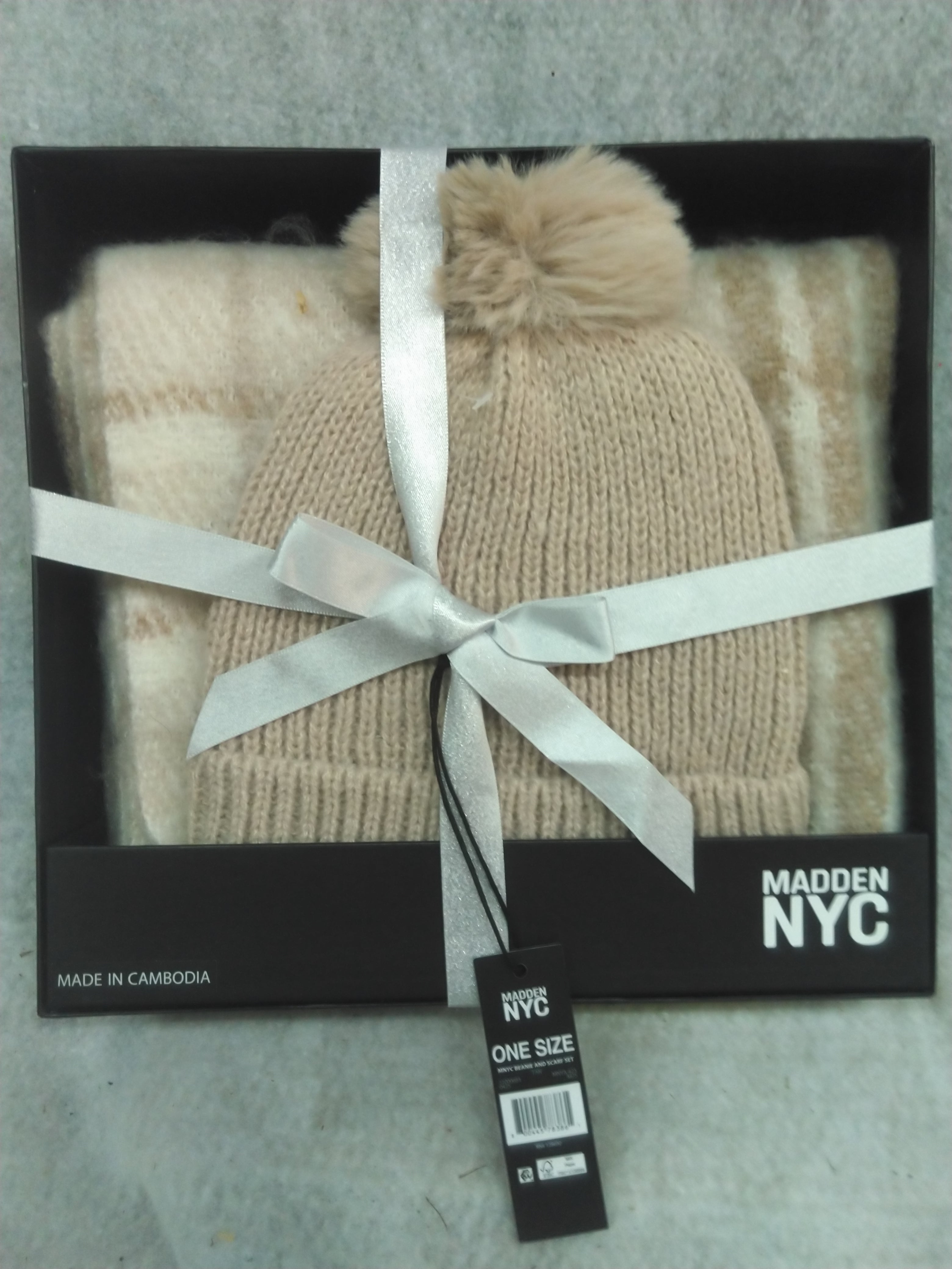 Madden NYC Tan Beanie and Scarf Set