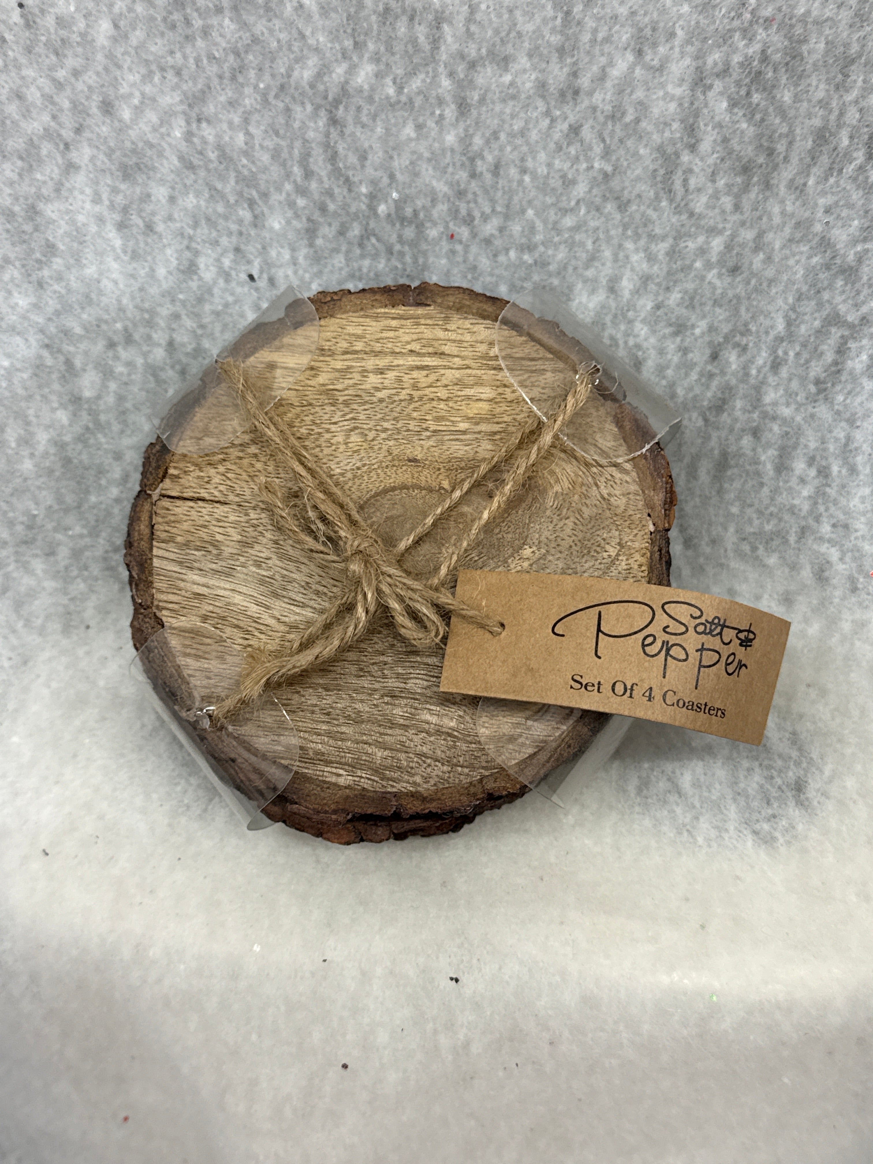 Dainty Home Wood With Tree Bark Designed 4" Round Coaster Set Of 4