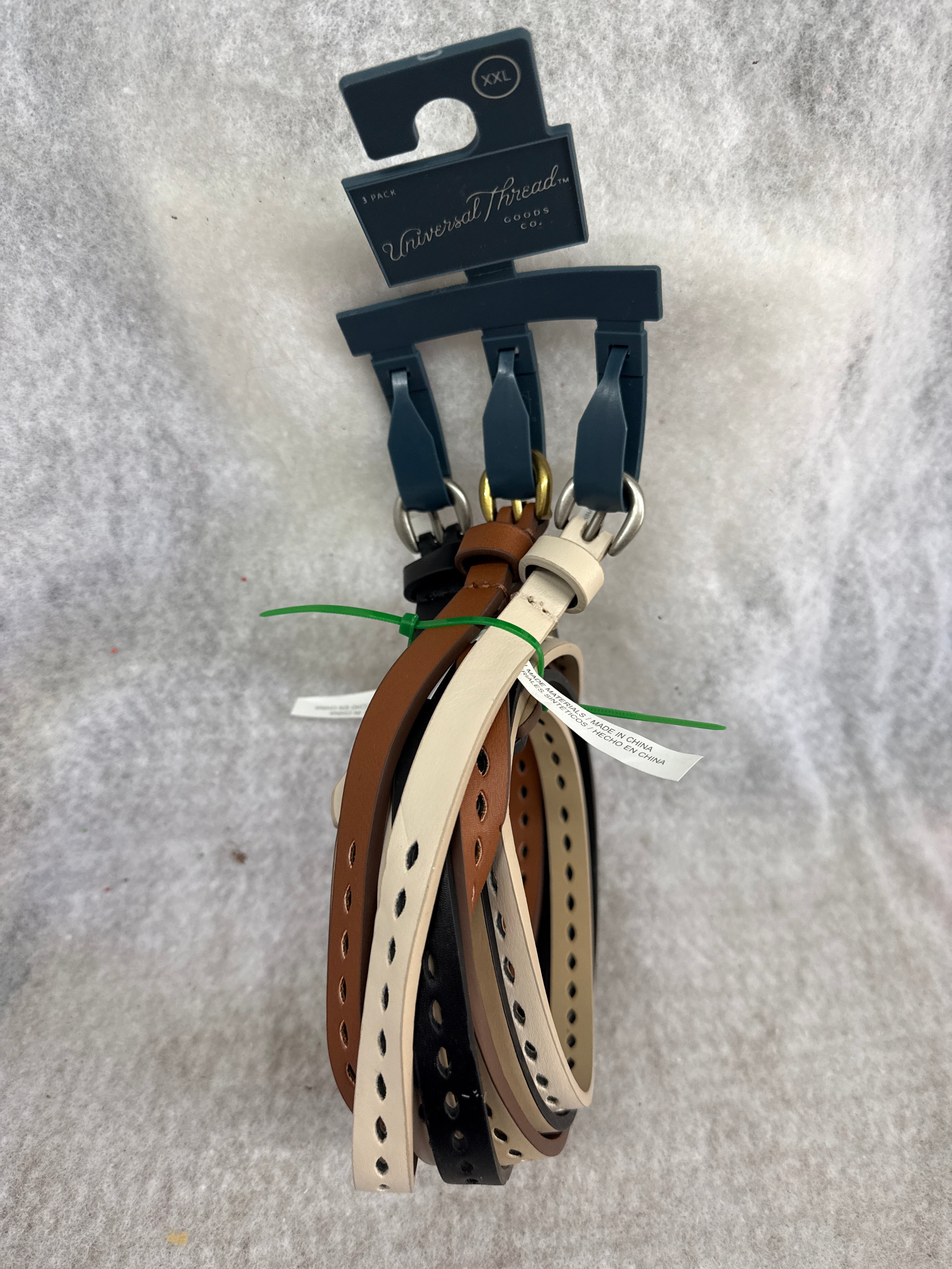 Universal Thread Women's 3pk Laser Cut Belt - Black/Brown/Beige - XXL