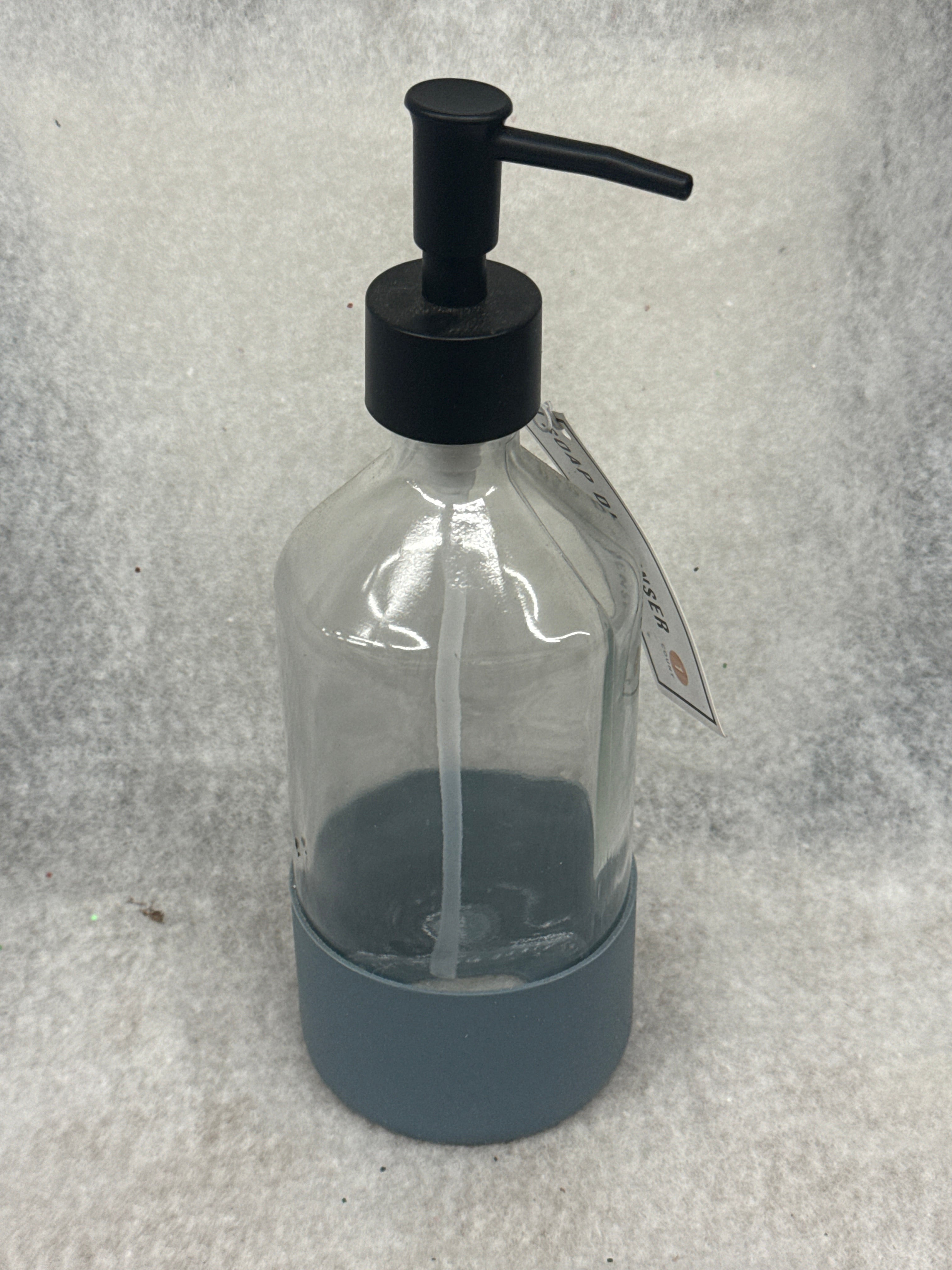 Grove Co. Reusable Glass Dish Soap Dispenser with Blue Silicone Sleeve (12 fl oz)