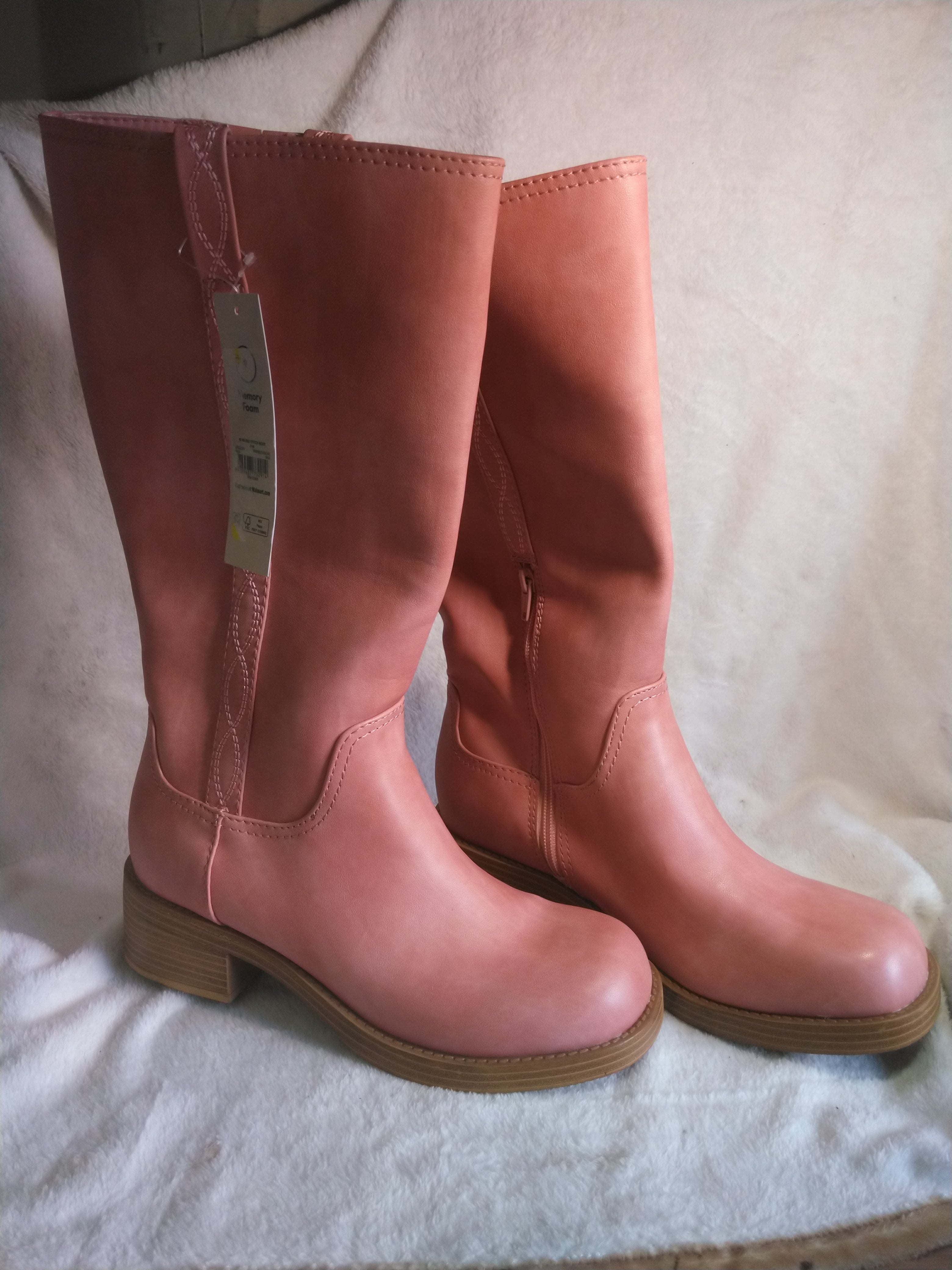 Women's Pink Faux Leather Mid-Calf Boots with Block Heel