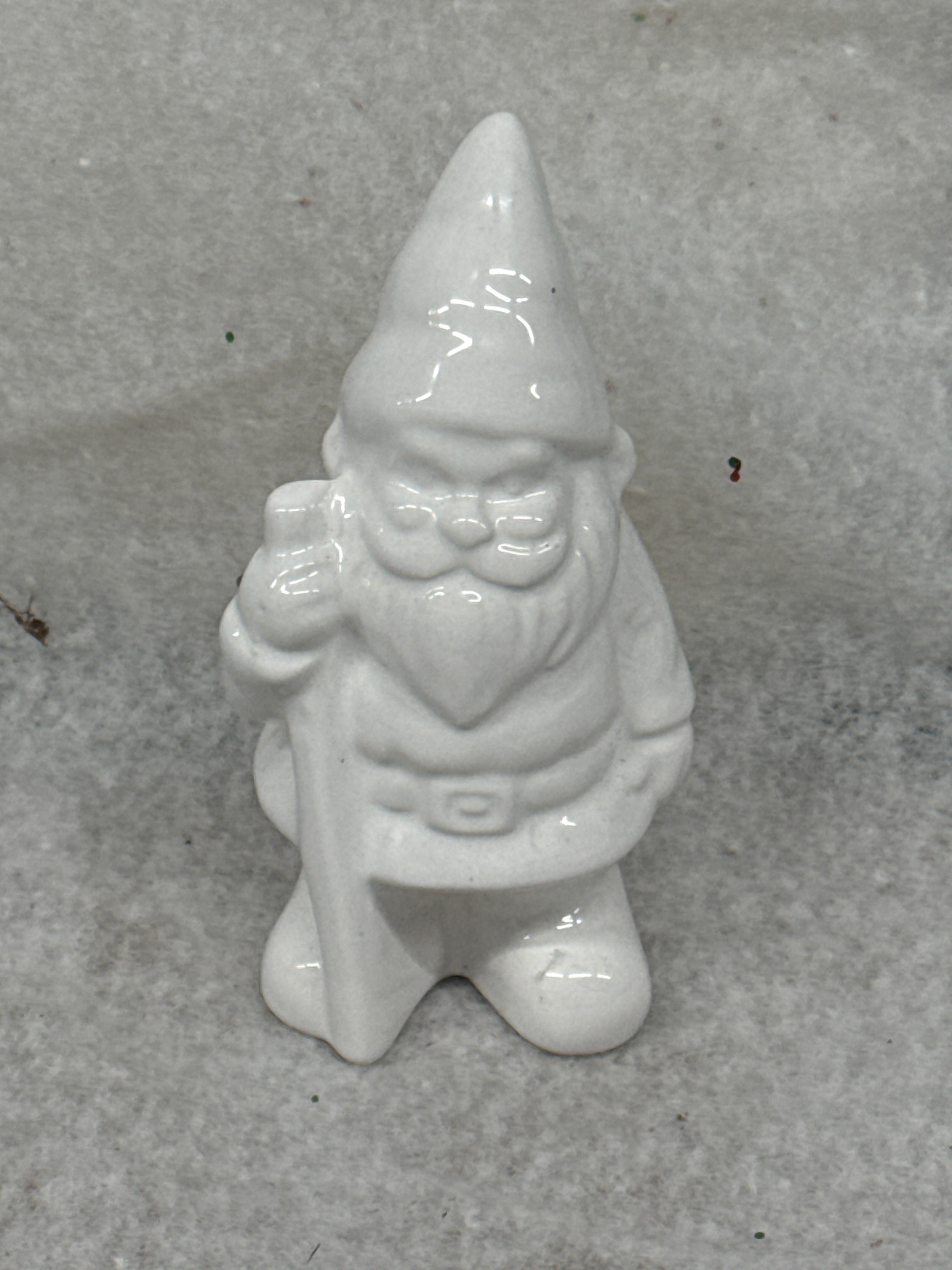 Target Bullseye Mini Shiny White Glazed Gnome with Stick in Hand